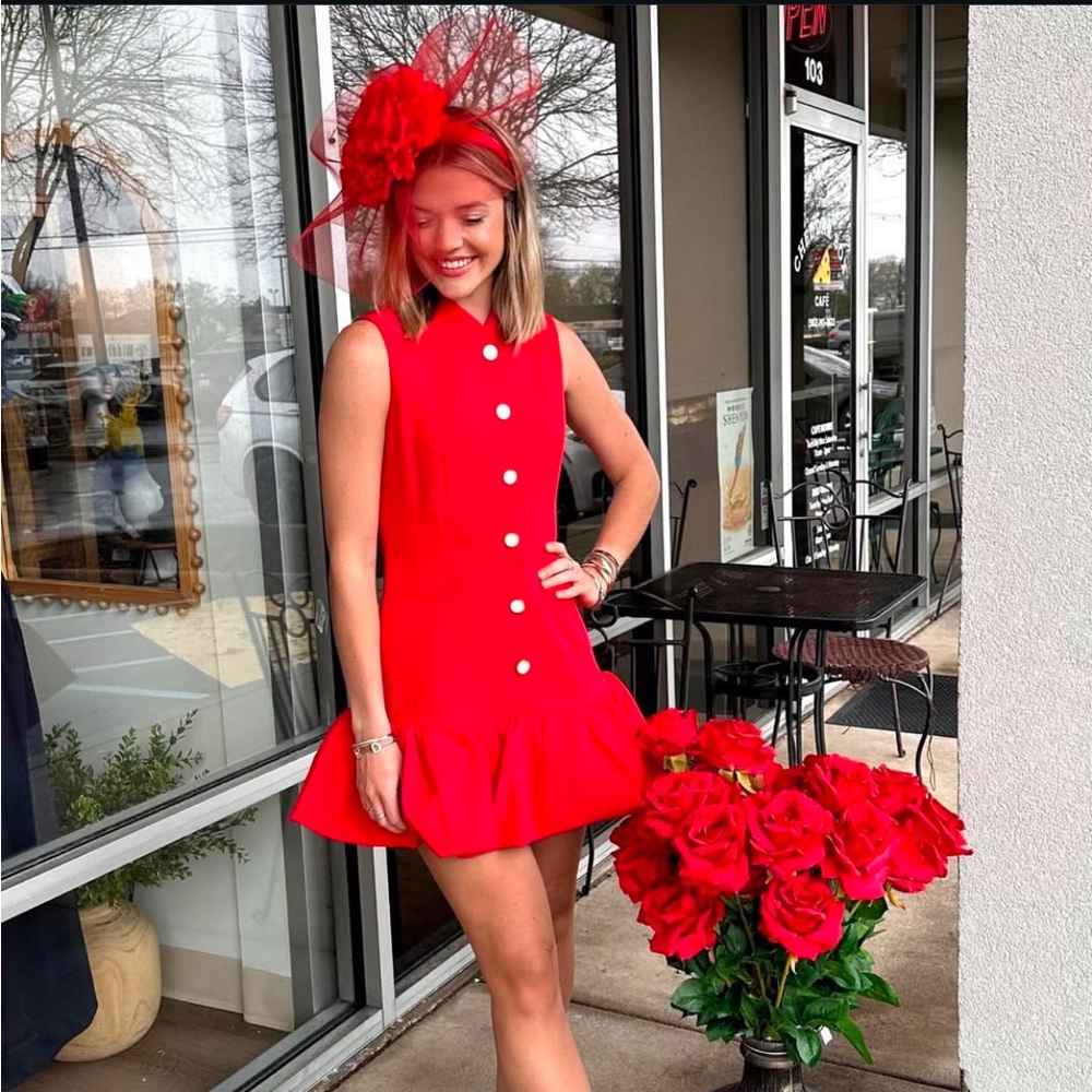 Vibrant Red Dress with Ruffle Hem